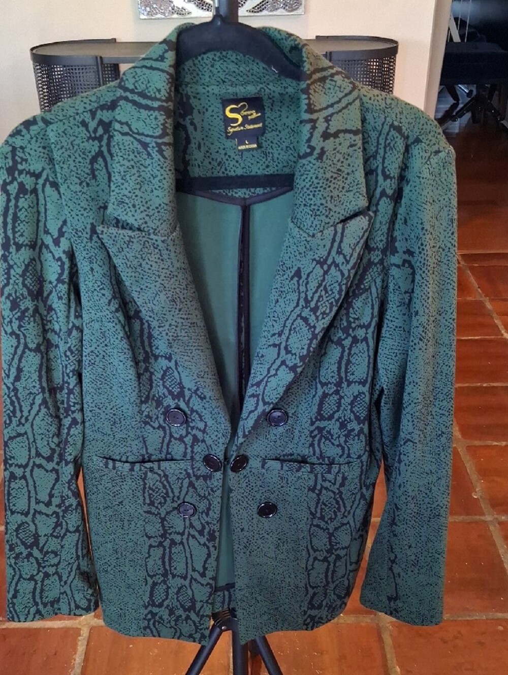Serena WILLIAMS Green Snake-Print Double-Breasted Blazer & Pants - Picture 3 of 7